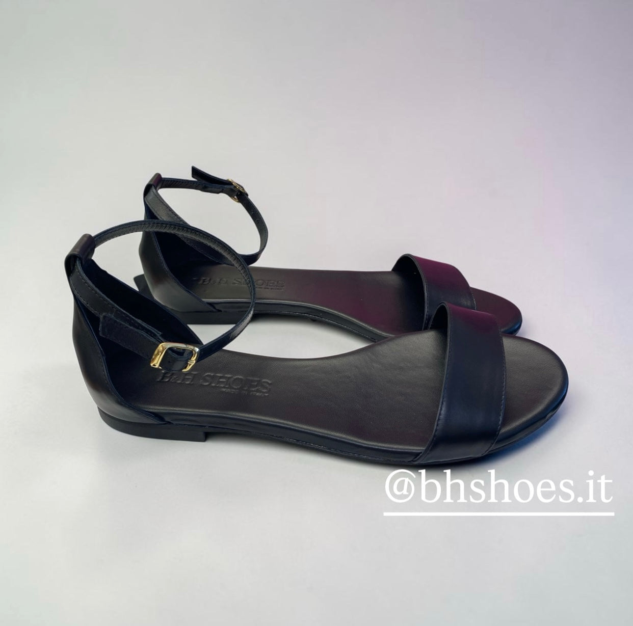 Sandalo basso Flat Donna in Vera Pelle Nero | BH shoes elegance