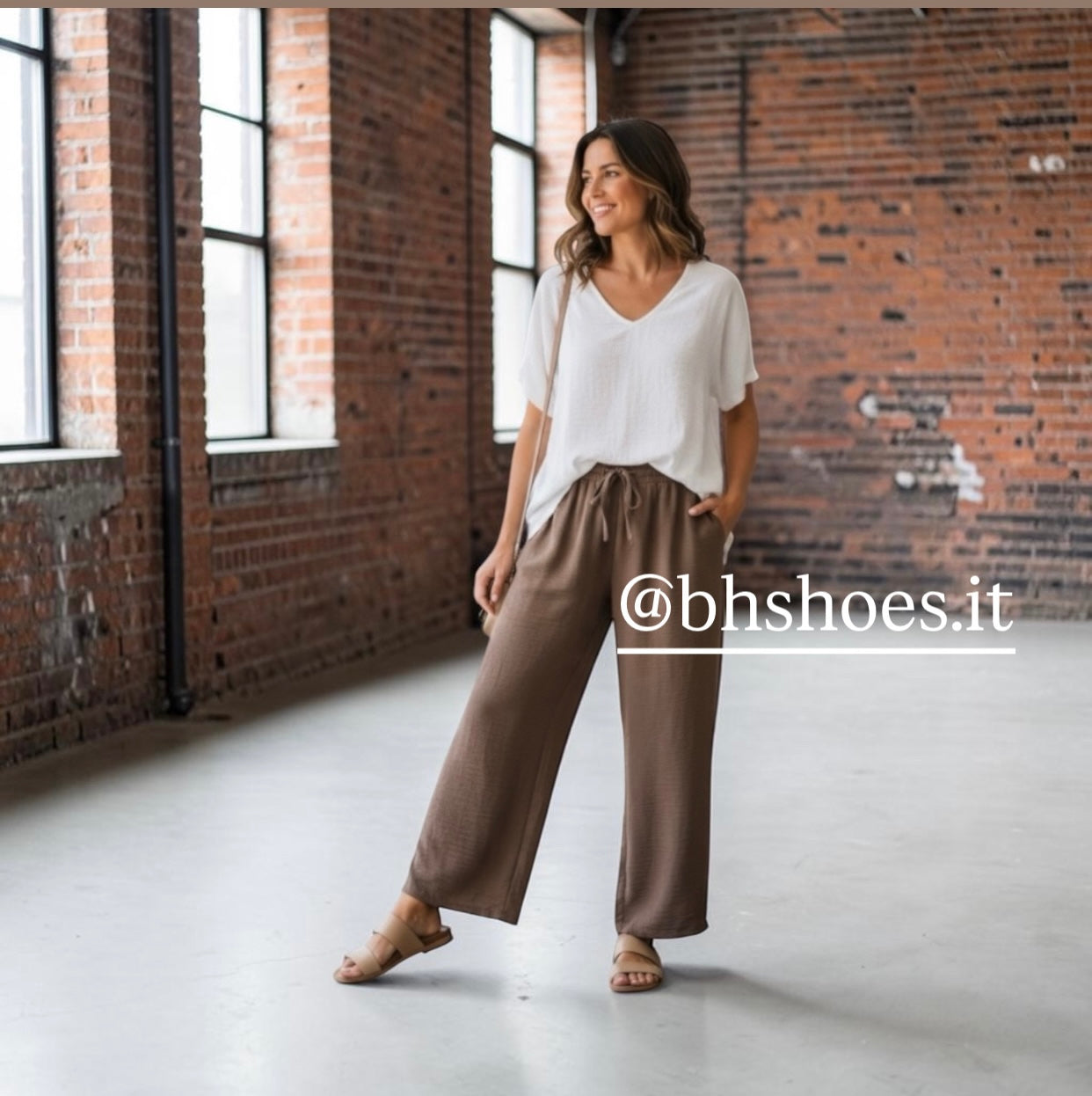 * Pantalone Fluido in Viscosa marrone tortora