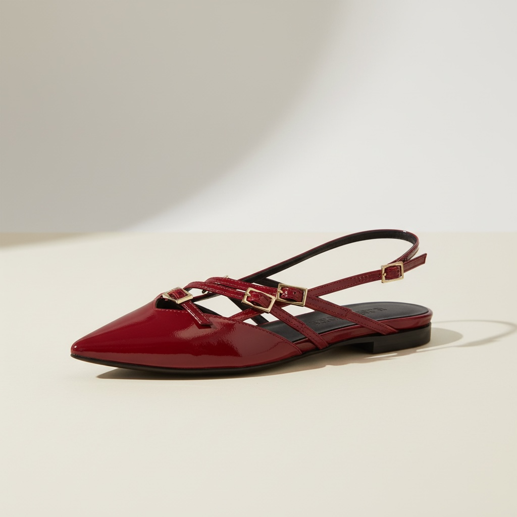 Sandalo Slingback di Pelle Vernice Rossa, h.1cm.