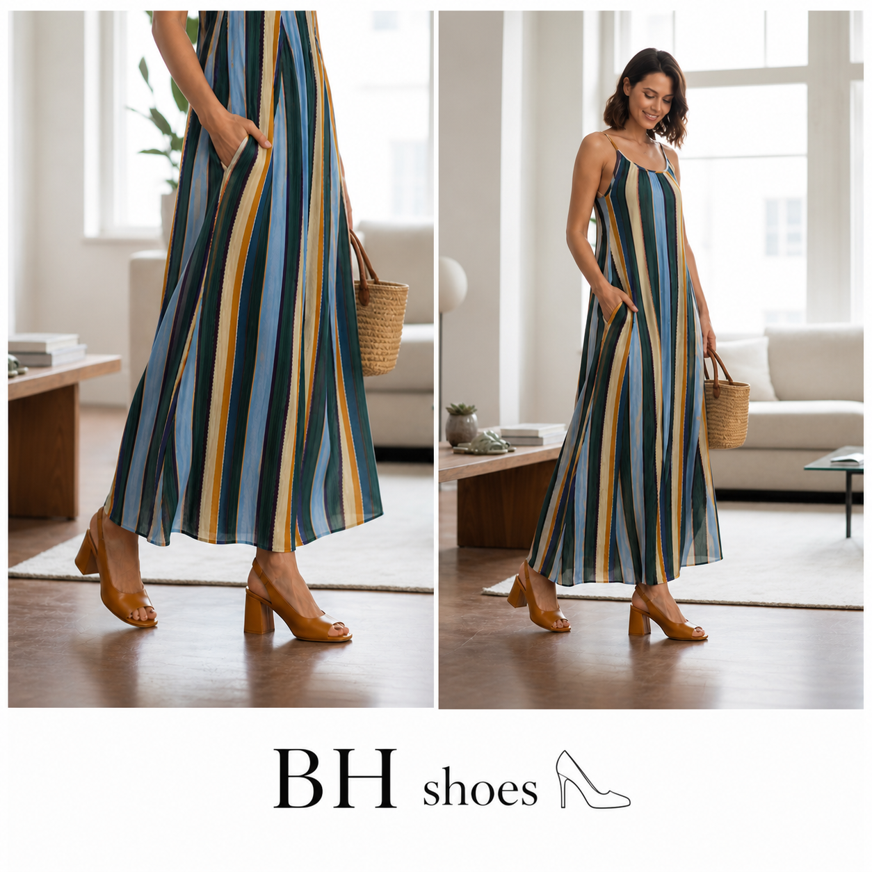 Vestito lungo estivo a righe multicolor