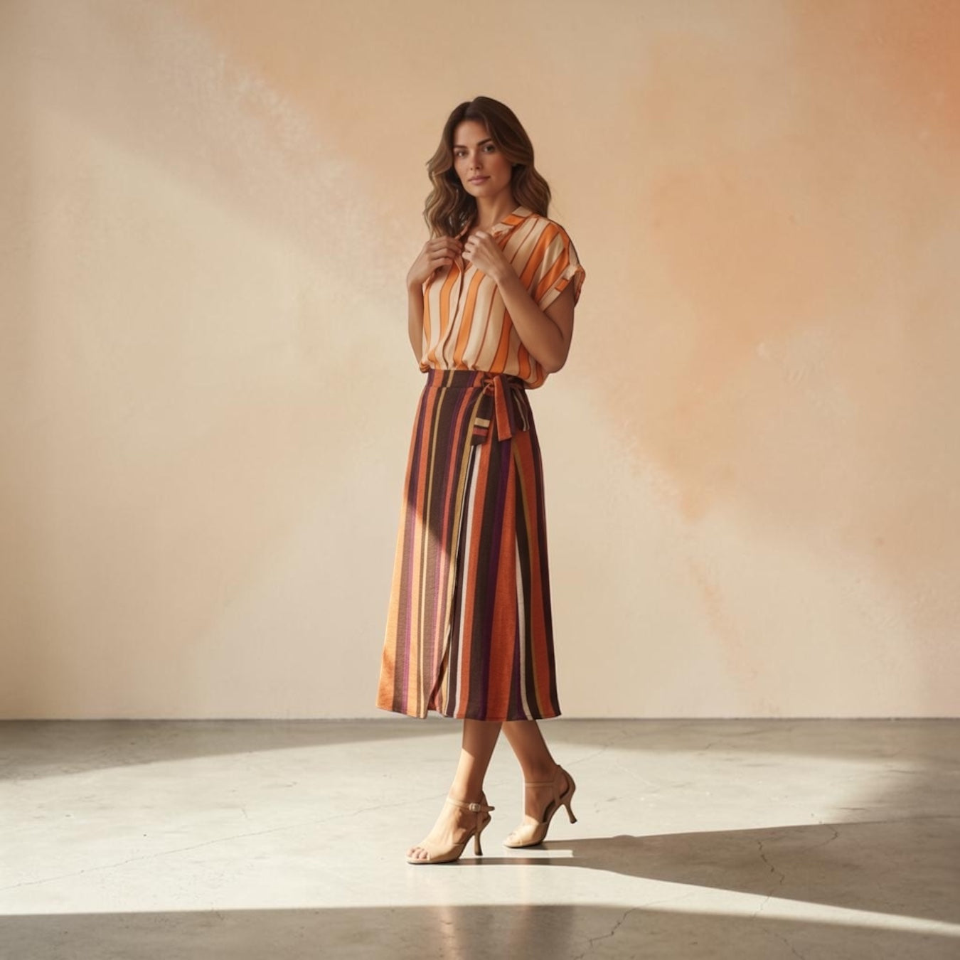 Camicia righe arancio beige