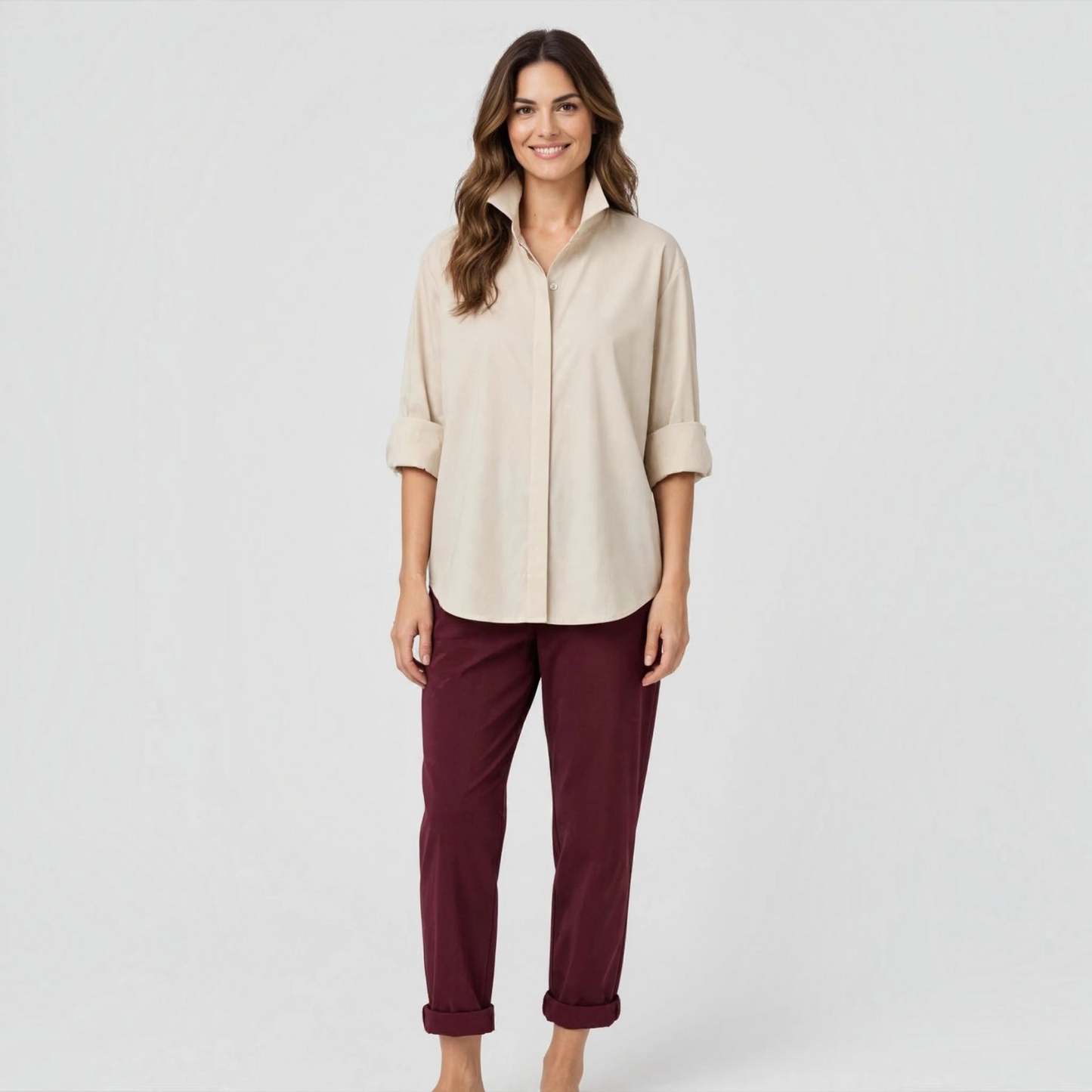 Camicia Settembre/ottobre; cotone beige, taglia unica elasticizzata
