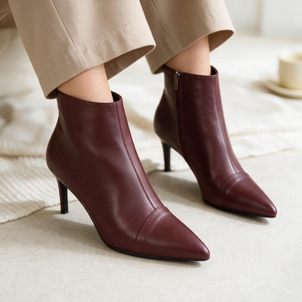 Stivaletto punta Borgogna di Pelle Vitellino tacco coda da 7 centimetri, interno con zip | BH shoes elegante