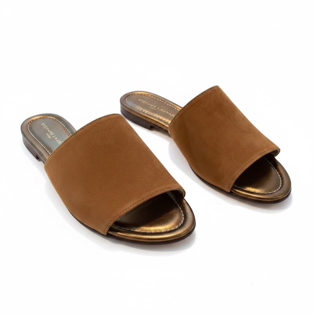 Ciabatte di pelle suede con suola, sandalo colore Ginger
