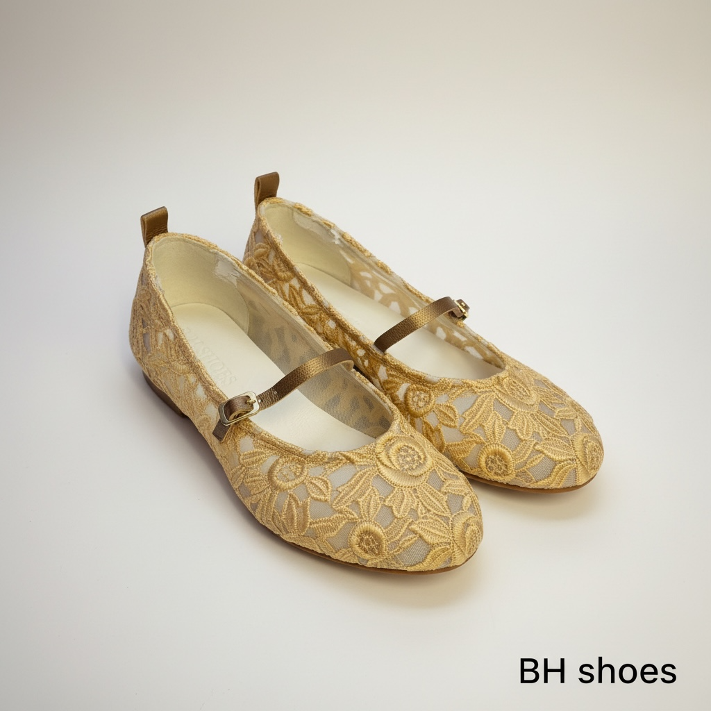 Décolleté Ballerine Mary jane di Pizzo oro/giallo
