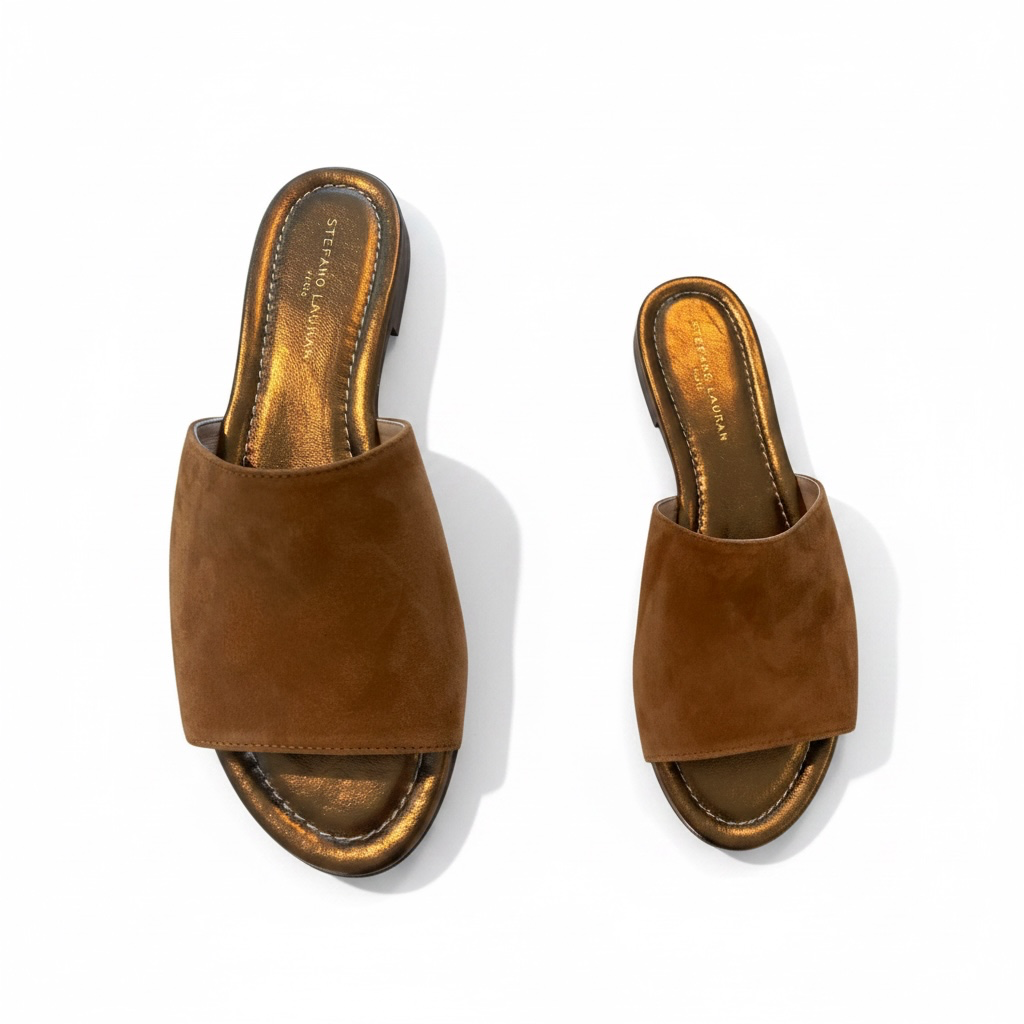 Ciabatte di pelle suede con suola, sandalo colore Ginger