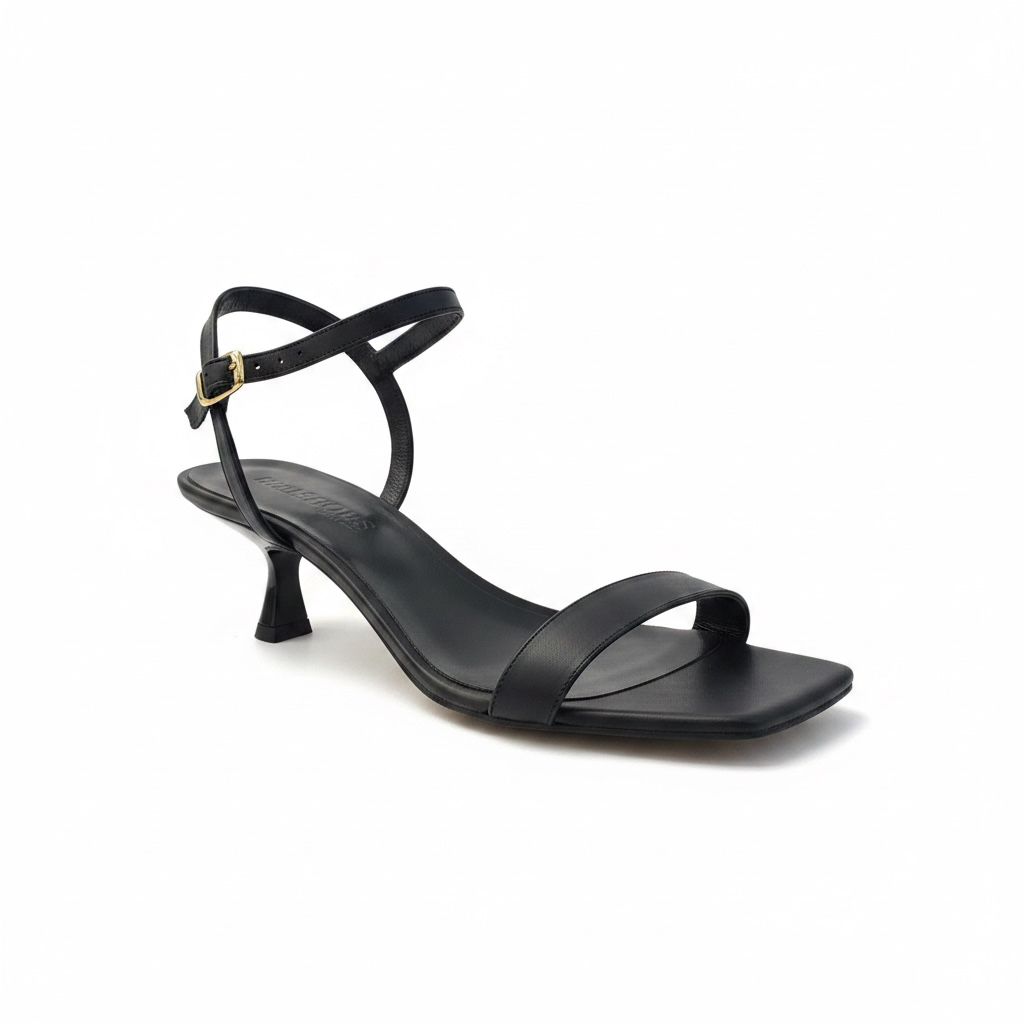 Sandalo donna estivo pelle nero tacco 50 rocchetto
