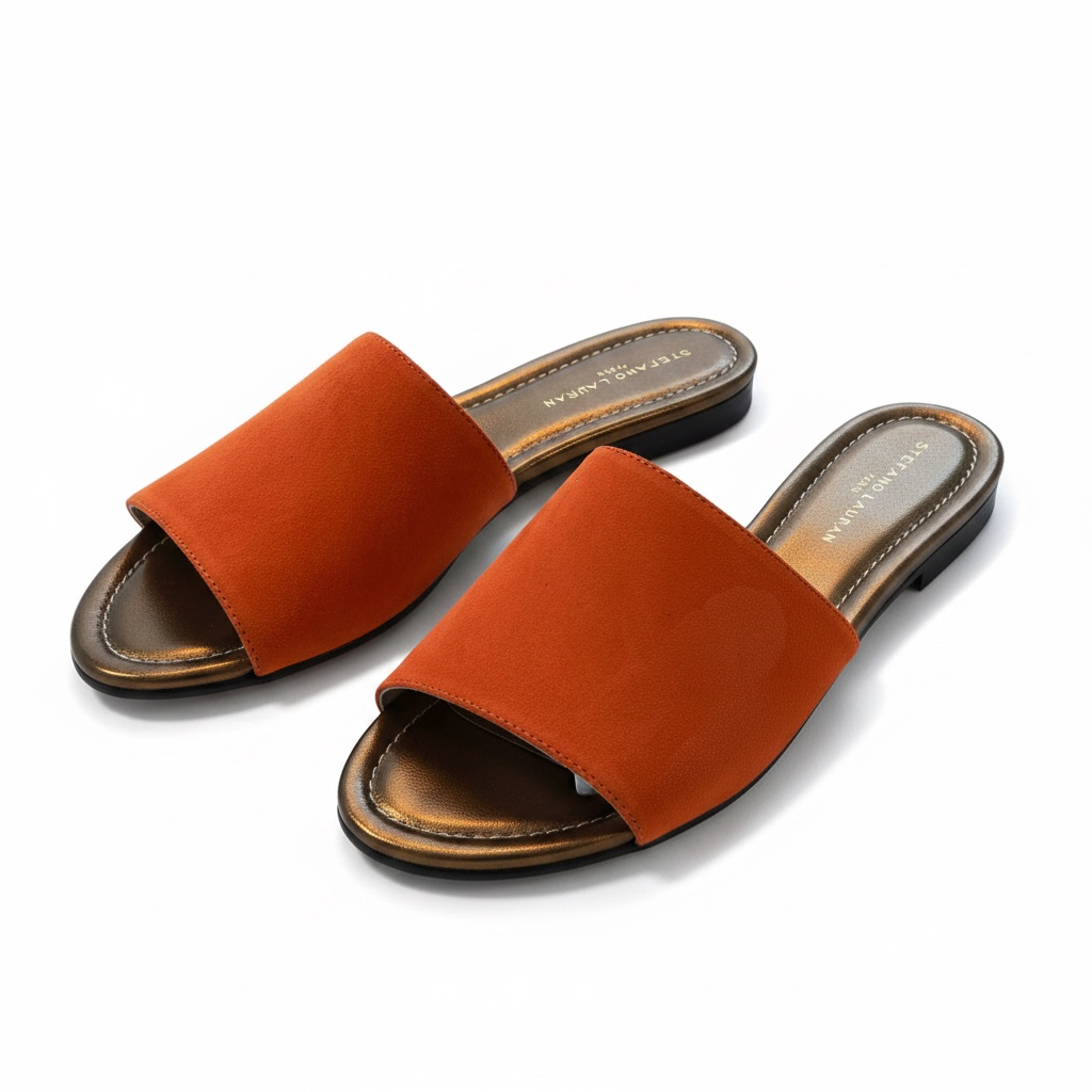 Ciabatte di pelle suede con suola, sandalo colore Lobster