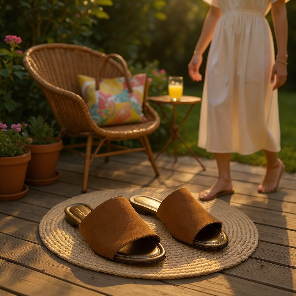 Ciabatte di pelle suede con suola, sandalo colore Ginger