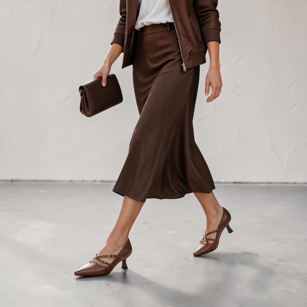 Nuova Décolleté | BH shoes Pelle marrone medio asimmetrico tacco 5 centimetri e fibbie regolabili completamente confortabile