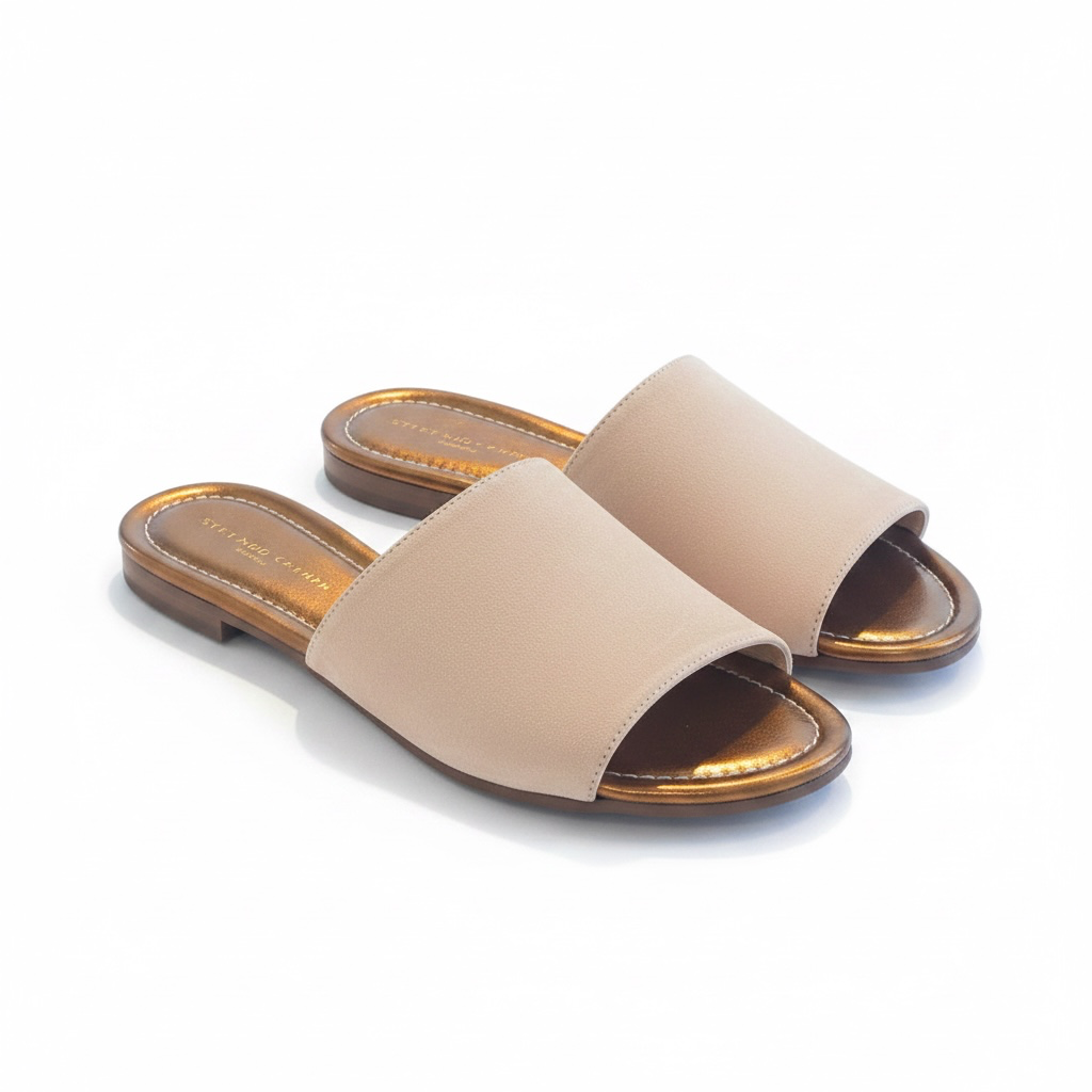 Ciabatta di pelle Suede con suola, sandalo colore skin