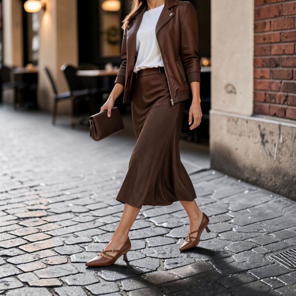 Nuova Décolleté | BH shoes Pelle marrone medio asimmetrico tacco 5 centimetri e fibbie regolabili completamente confortabile