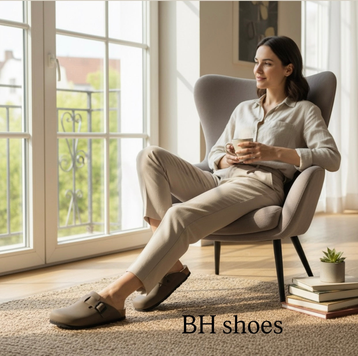 Slip-on Sabot moderno con suola ergonomica Suede Taupe, Scarpa Sabot