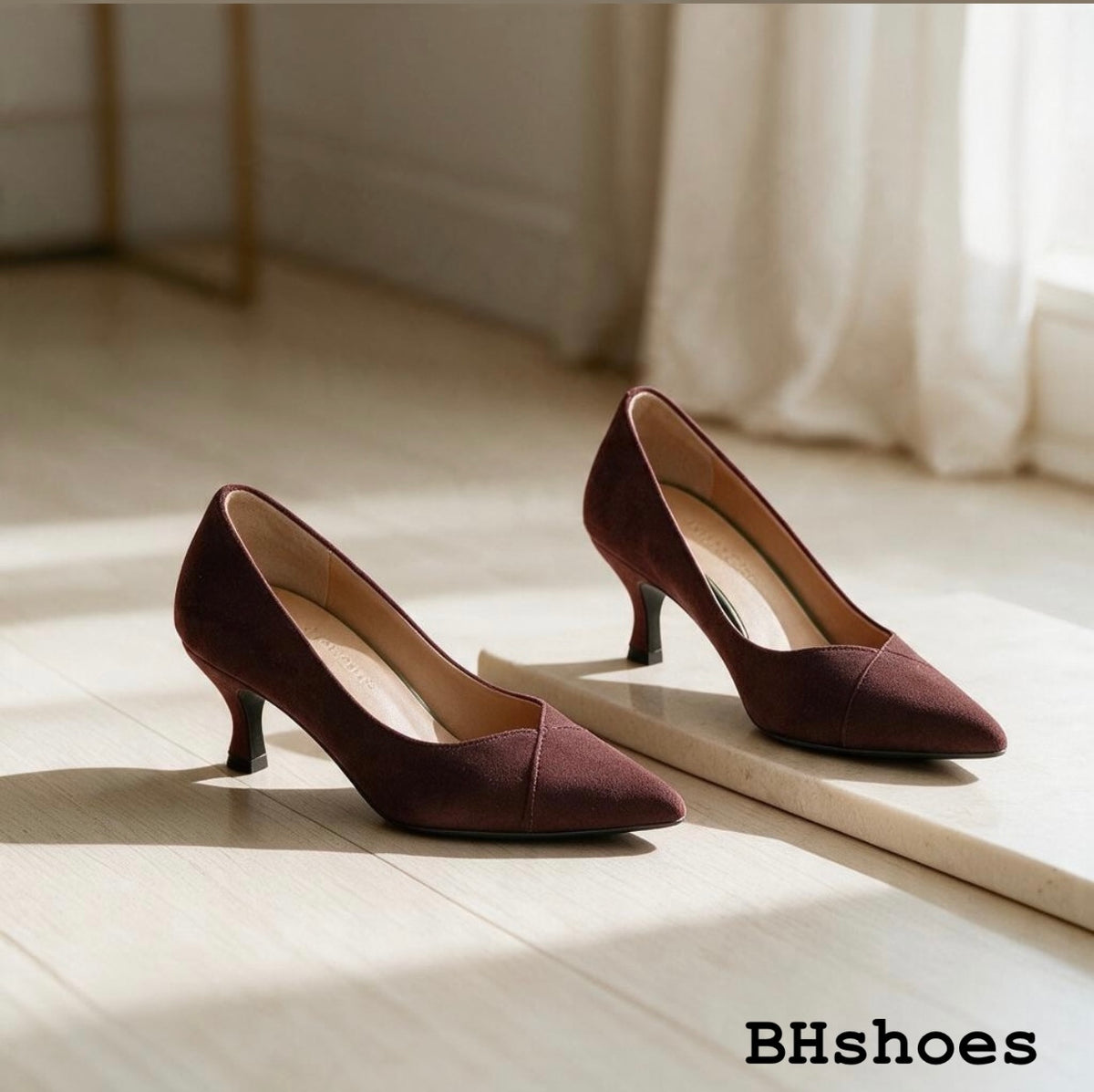 Décolleté Camoscio Bordeaux Pelle BH shoes tacco coda 5 centimetri ricoperto camoscio