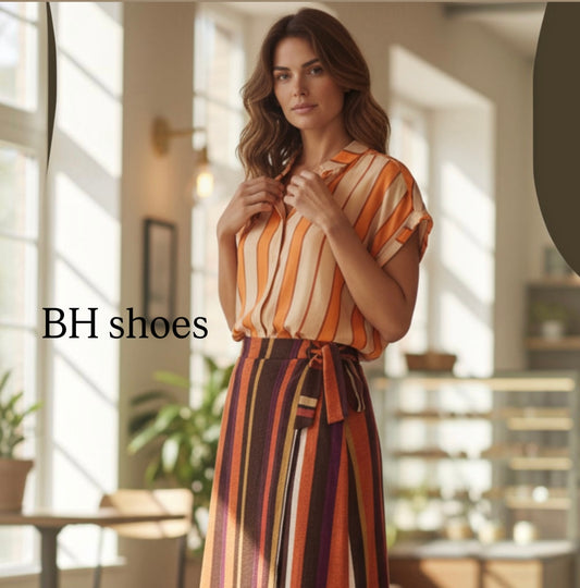 Camicia righe arancio beige