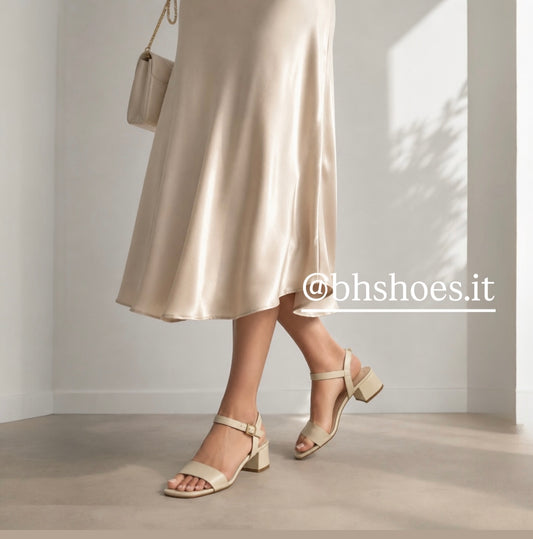 Sandalo Donna con Tacco Largo 5 cm – Pelle Bianco avorio , Cinturino alla Caviglia | BH Shoes