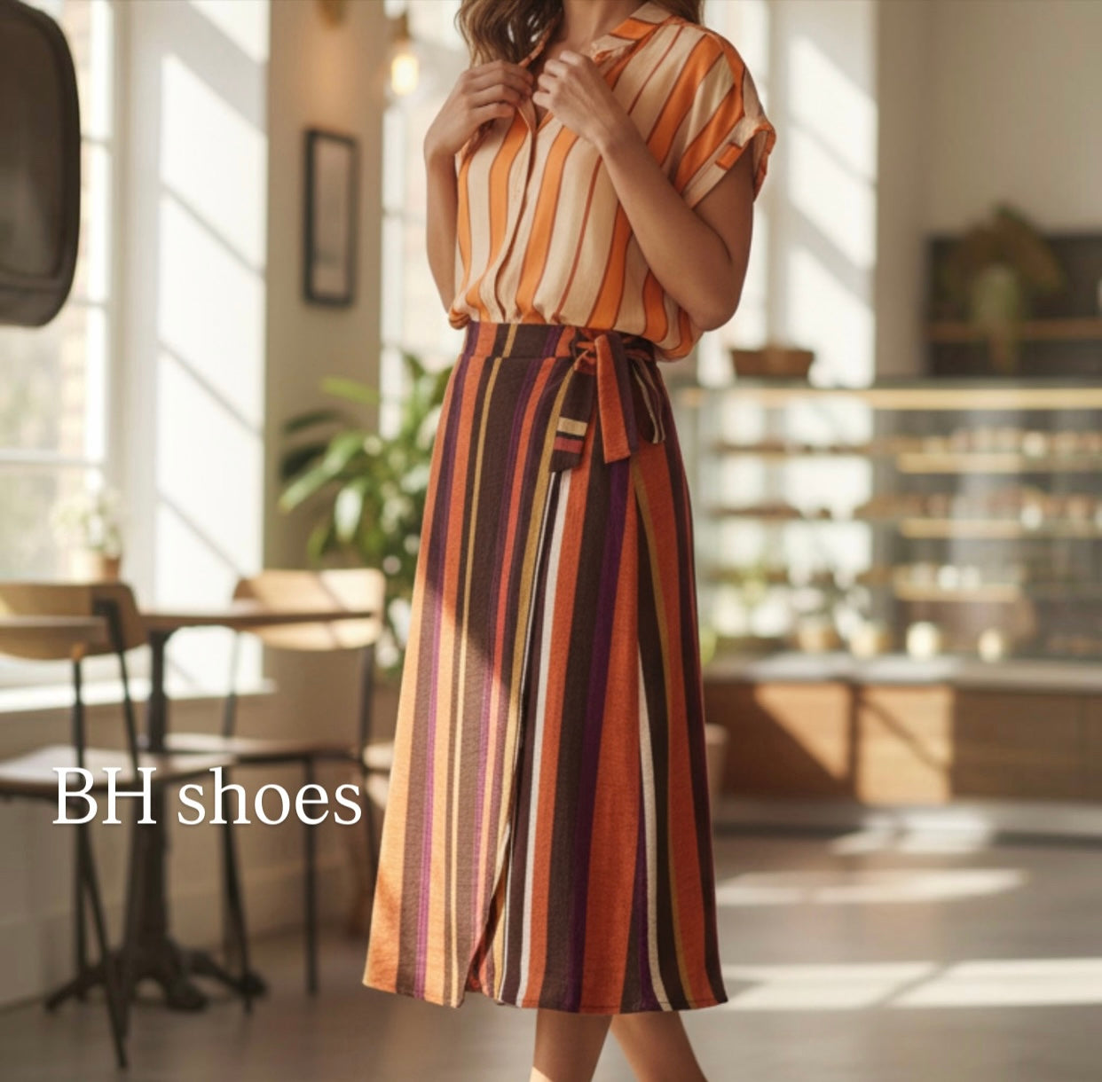 Camicia righe arancio beige