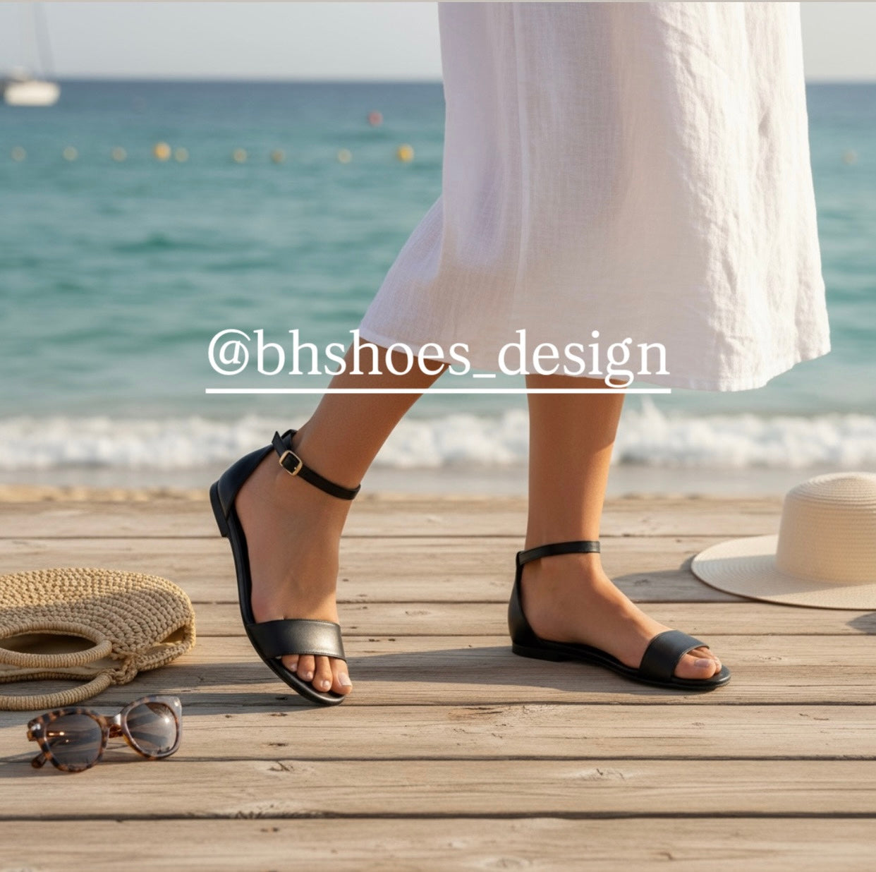 Sandalo Flat Donna Vera Pelle Nero | BH shoes design estivo