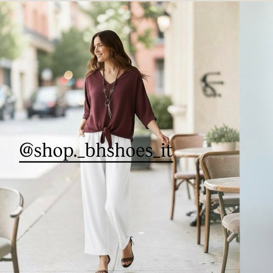 Melissa un pantalone tutto in viscosa estremamente morbido e fresco colore bianco latte