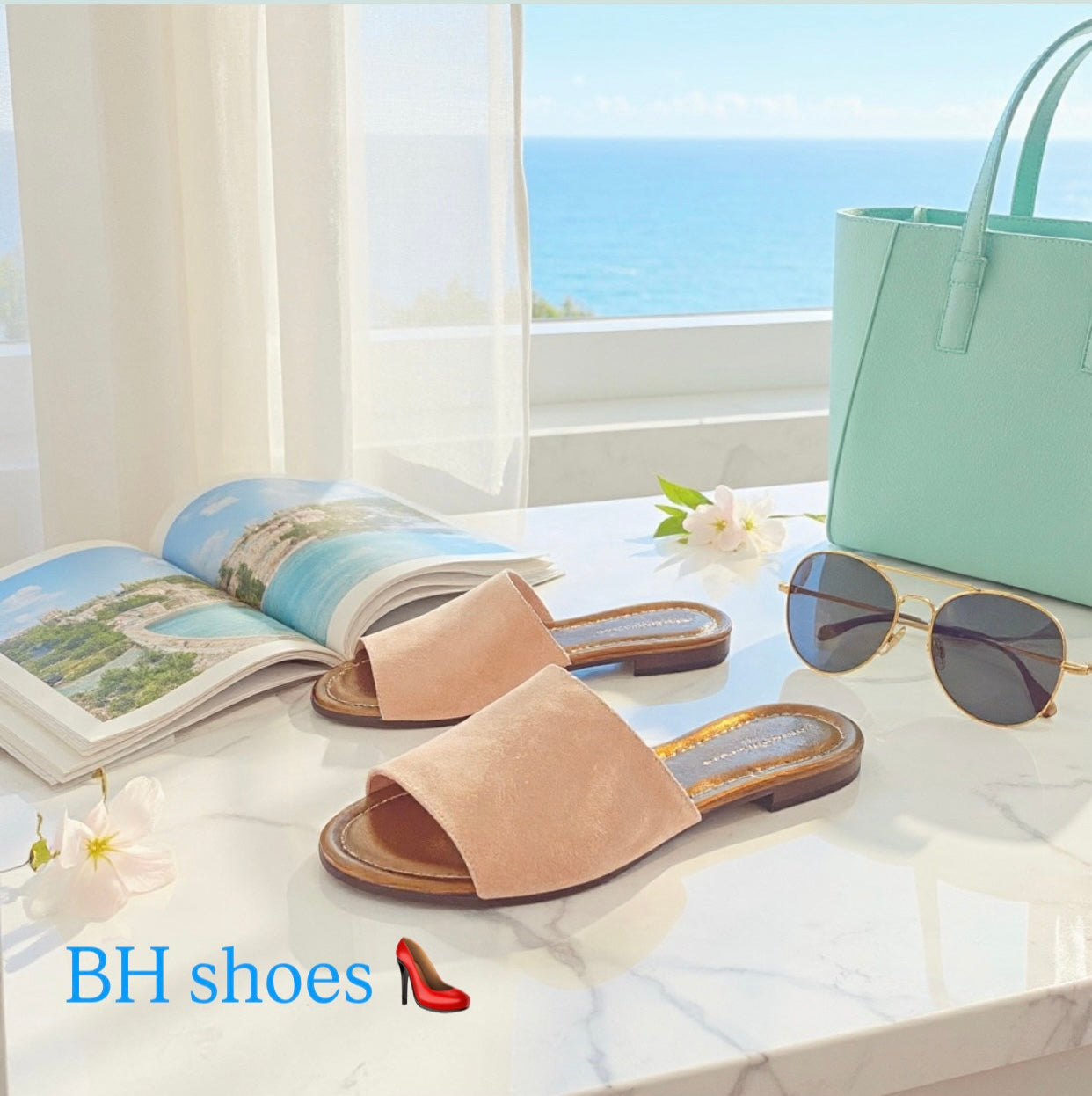 Ciabatta di pelle Suede con suola, sandalo colore skin