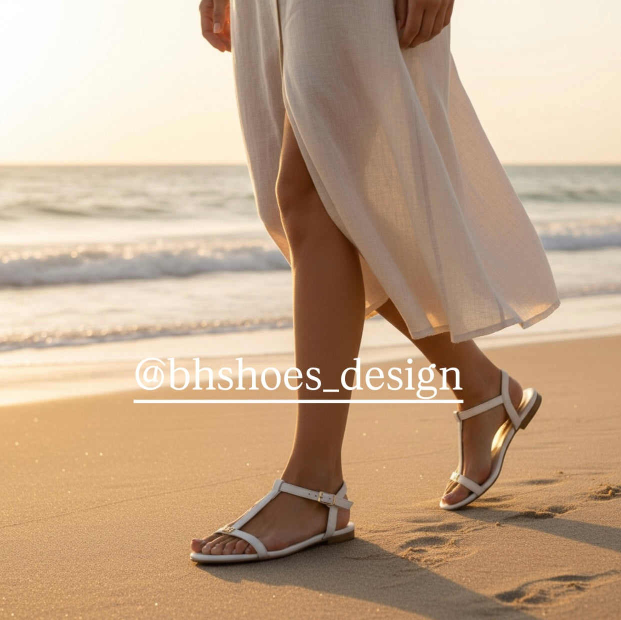 * Sandalo Fiat T-Bar Bianco Panna – Pelle -Chiusura con Fibbia -BH shoes design