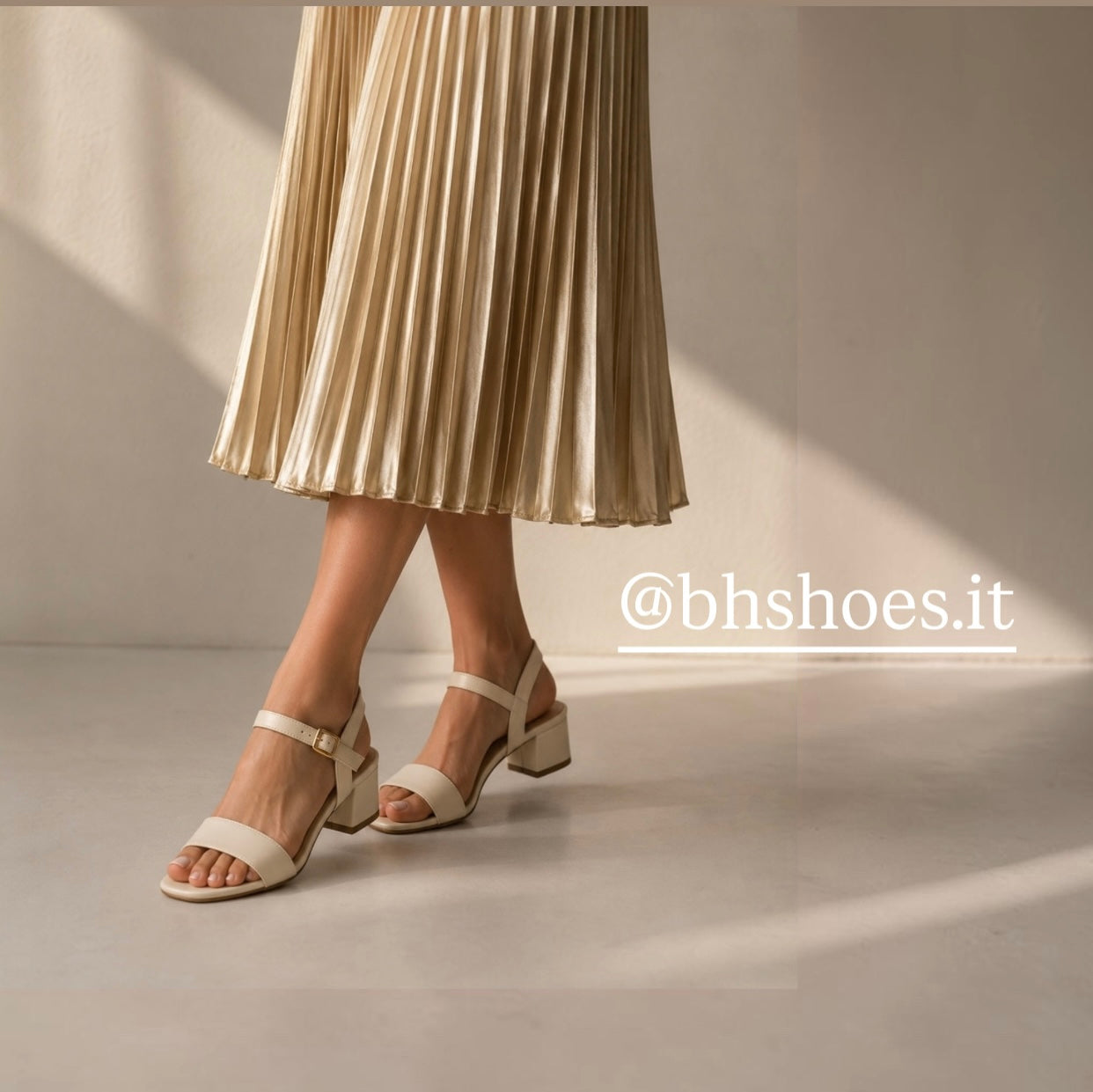 Sandalo Donna con Tacco Largo 5 cm – Pelle Bianco avorio , Cinturino alla Caviglia | BH Shoes
