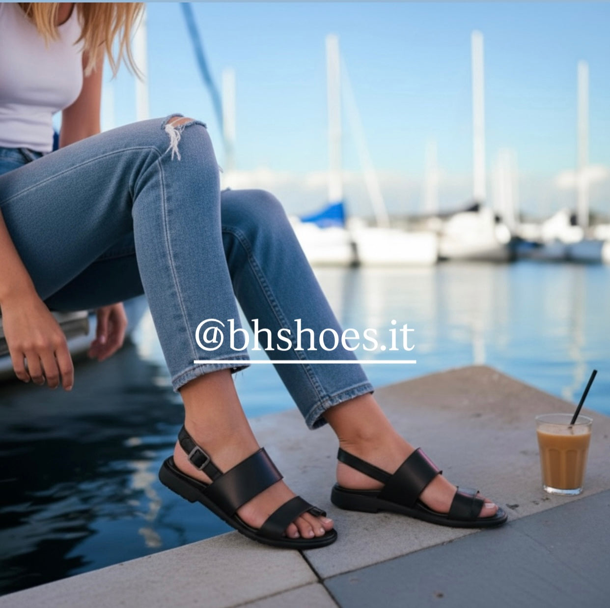 * Sandalo Basso estivo Donna Pelle Nera Made in Italy | BH shoes design
