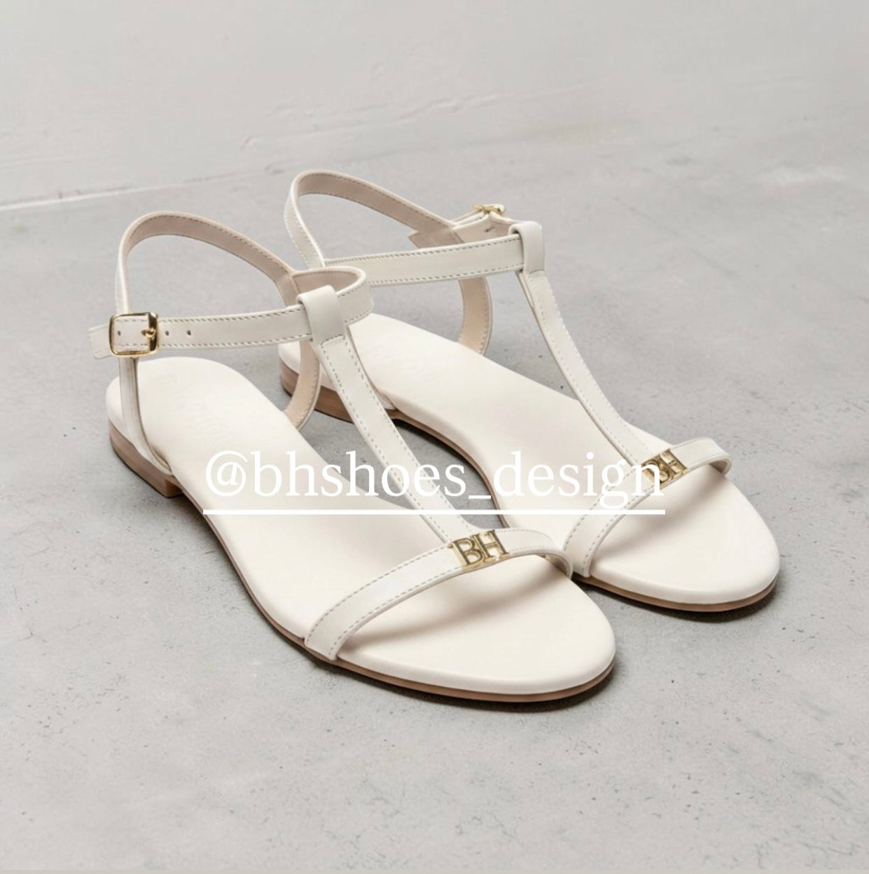 * Sandalo Fiat T-Bar Bianco Panna – Pelle -Chiusura con Fibbia -BH shoes design