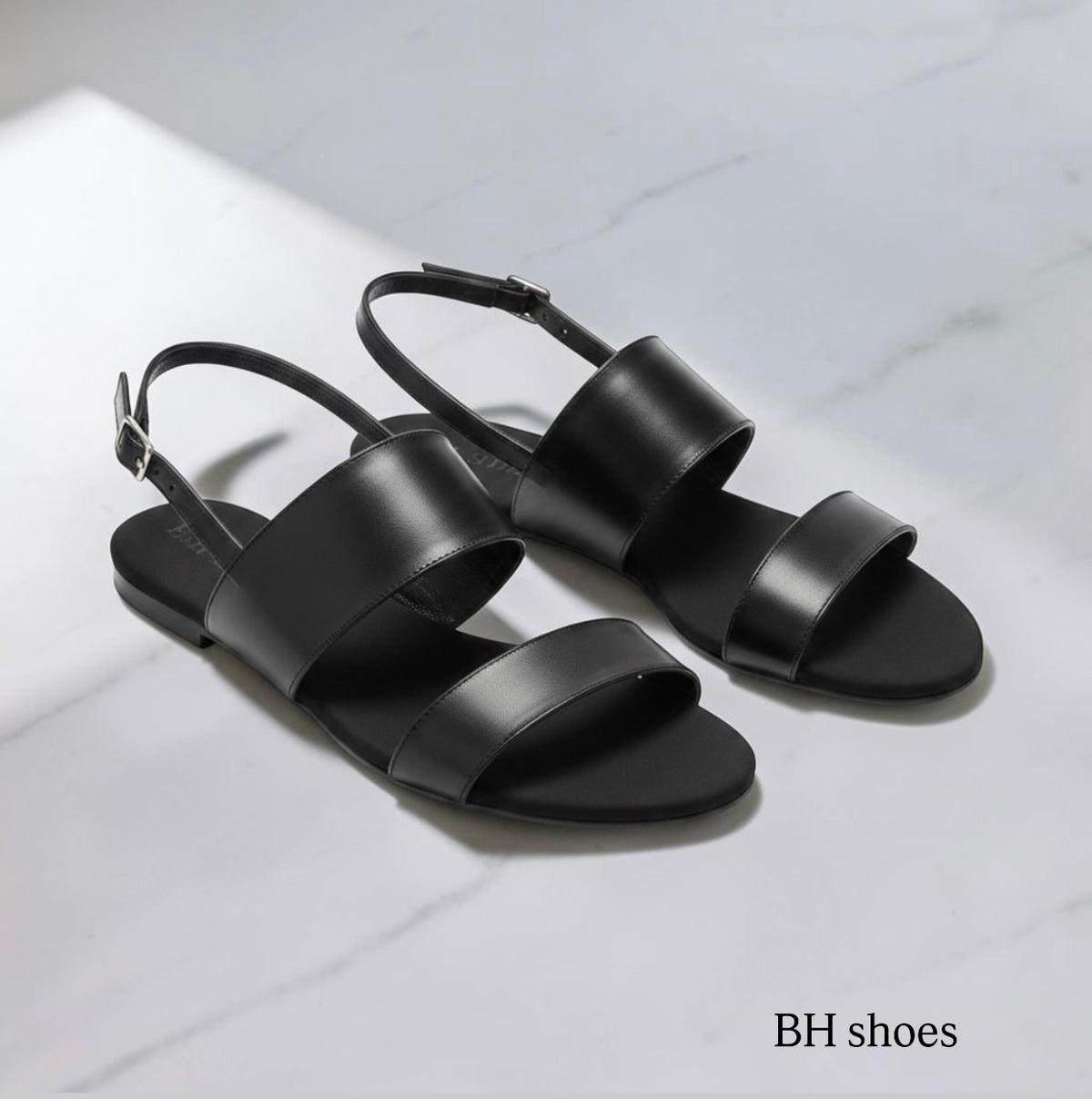 Restock Sandalo nero pelle con fibbia e cinturino da tallone | BH shoes leather