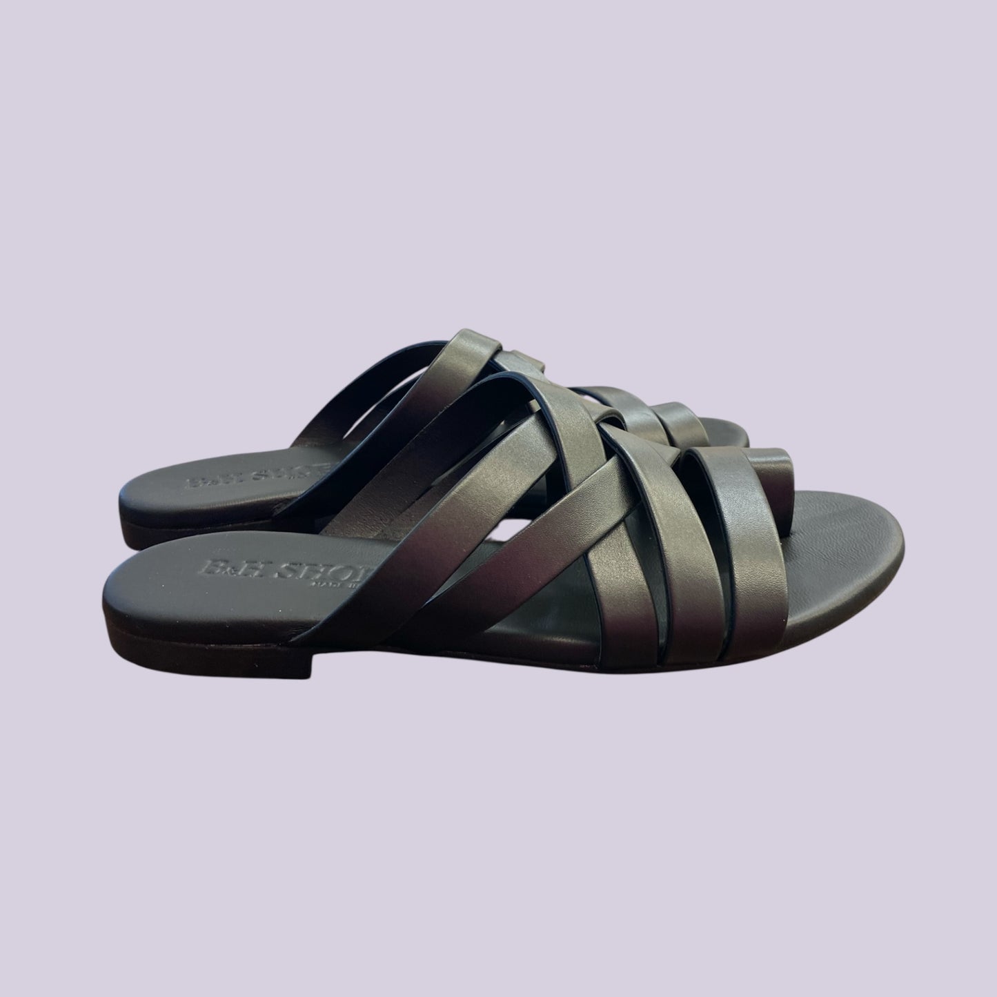Sandalo Flat Pelle con Infradito dí colore nero- BH shoes