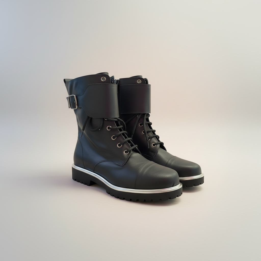 Stivaletti con lacci modello Bikers nero pelle
