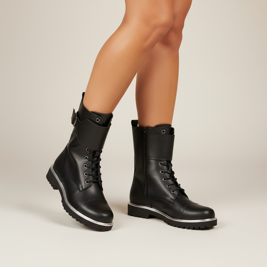 Stivaletti con lacci modello Bikers nero pelle