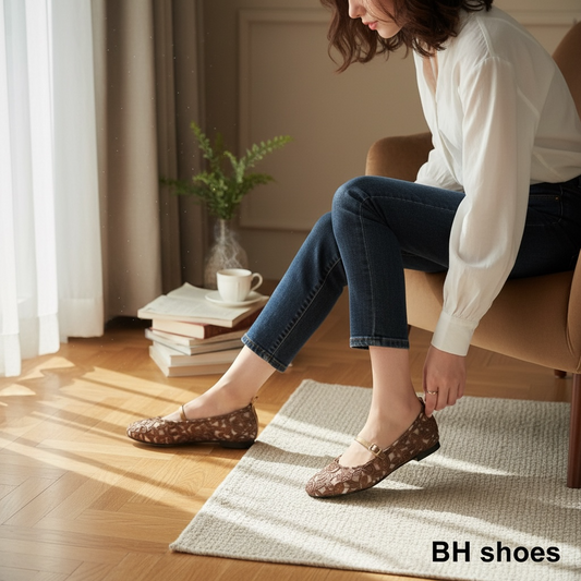 Décolleté Ballerine Mary Jane di Pizzo marrone