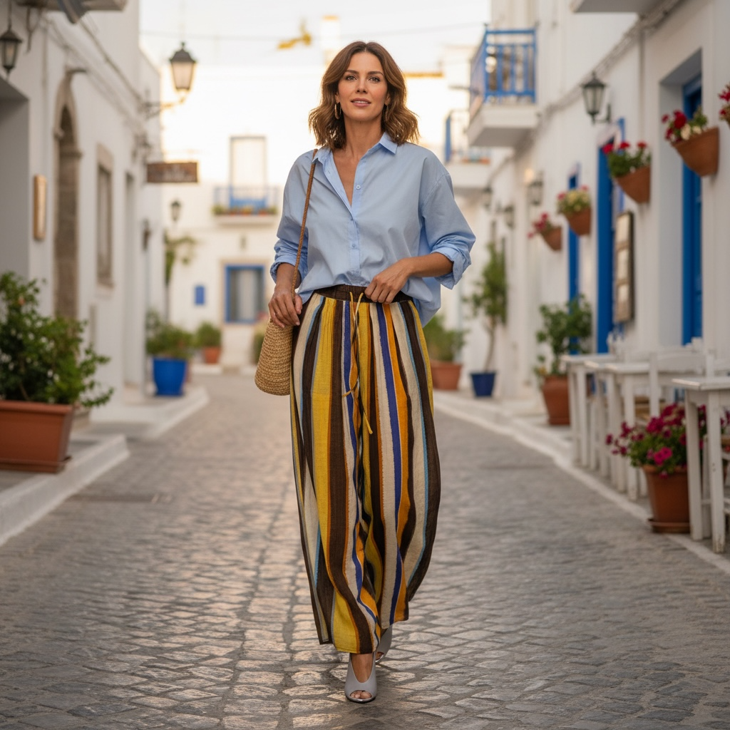 Nuovo Completo BH Clothing Pantalone a righe con camicia azzurra