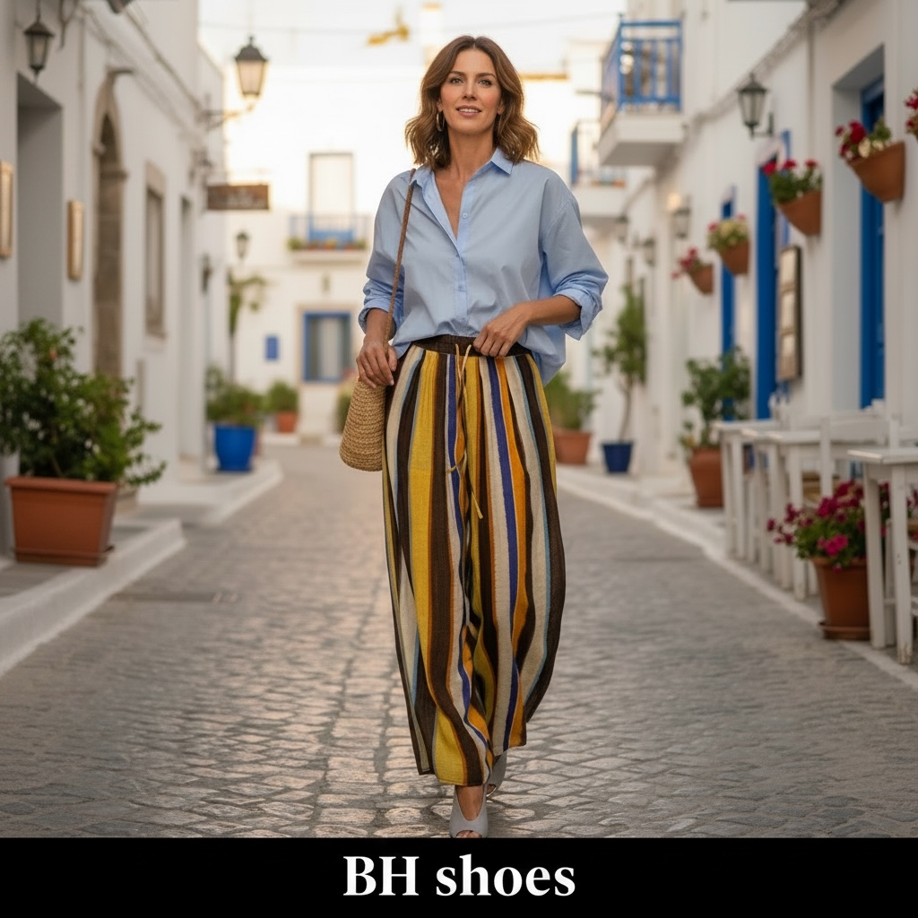 Nuovo Completo BH Clothing Pantalone a righe con camicia azzurra