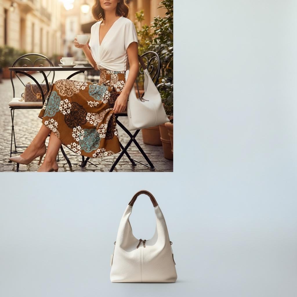 “Janet’-Borsa dalla texture morbida e leggermente granulata colore bianco panna