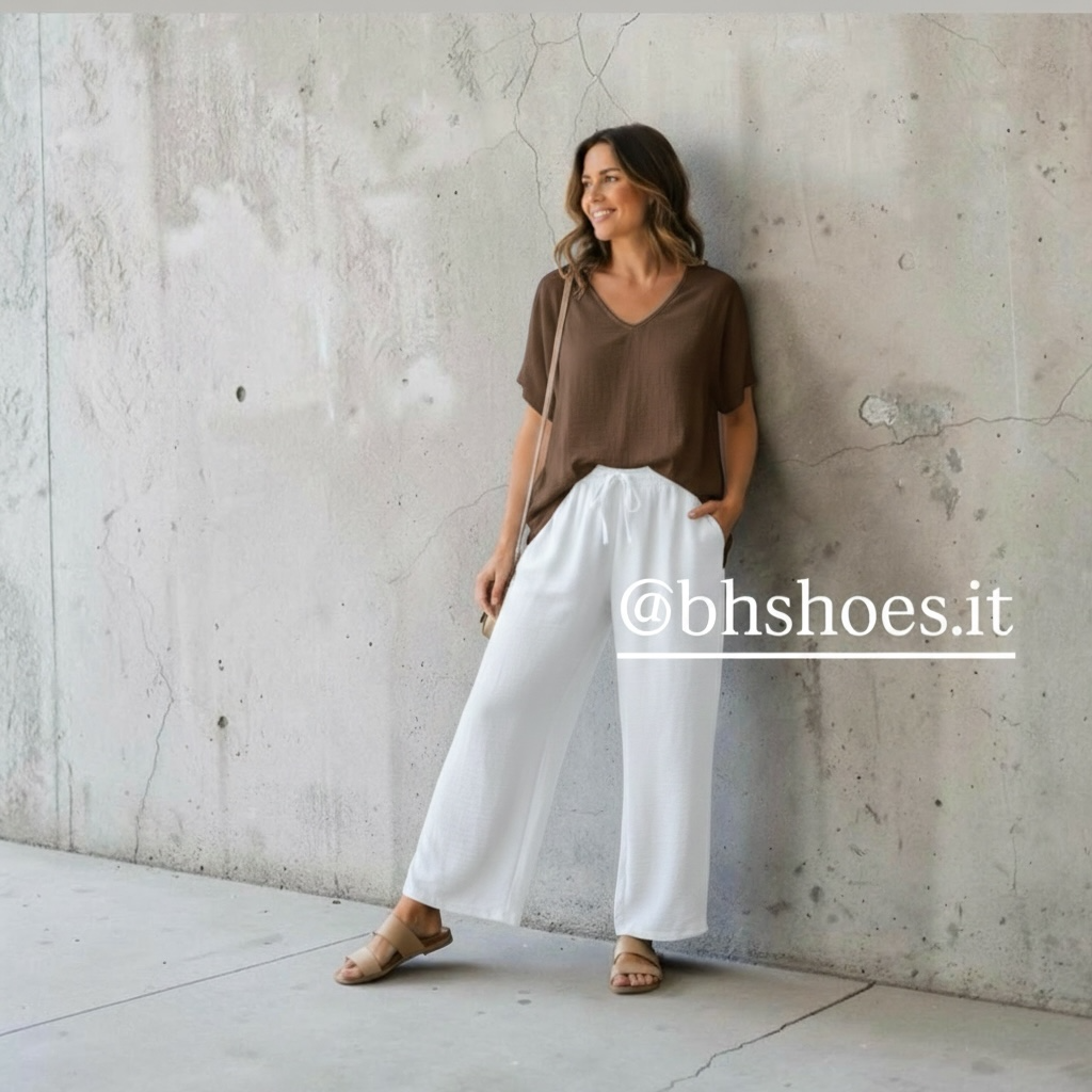 * Pantalone Fluido in Viscosa bianco