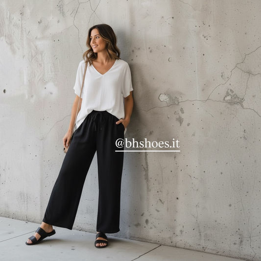 * Pantalone Fluido in Viscosa nero