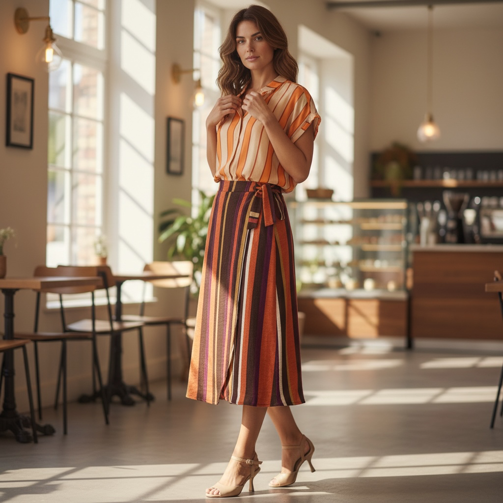 Camicia righe arancio beige
