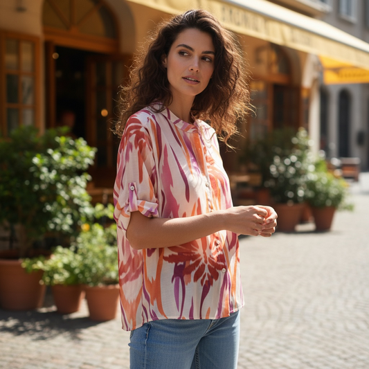 Camicia fiori pesca