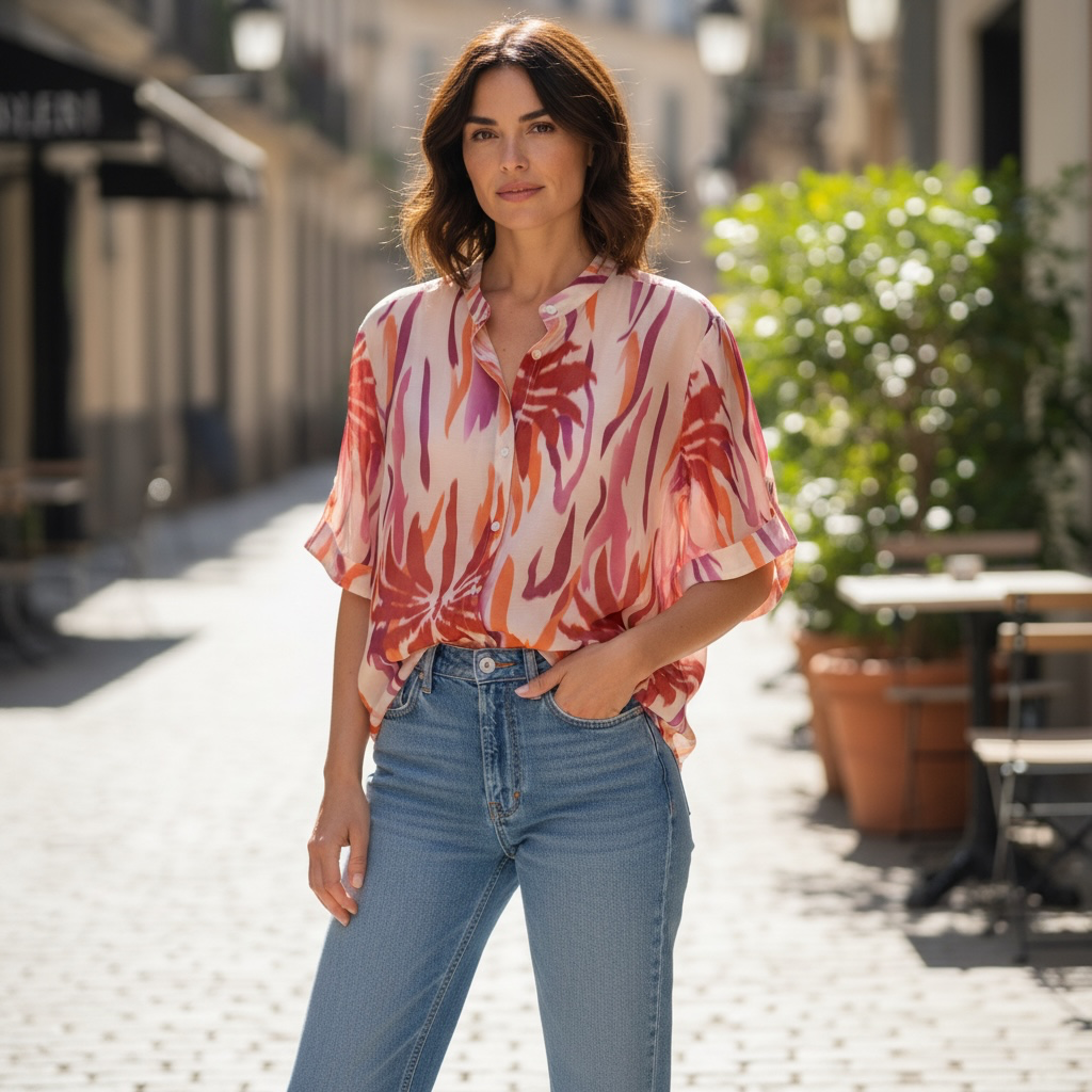 Camicia fiori pesca