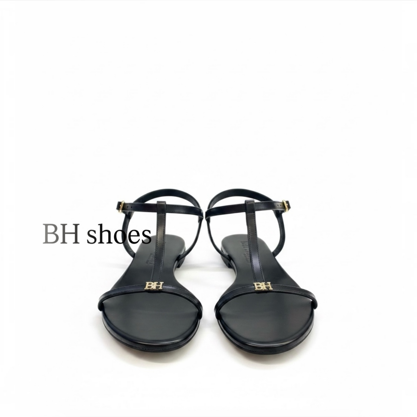 Sandalo donna estivo t-bar di pelle nero lucido abrasivo  | BH shoes design