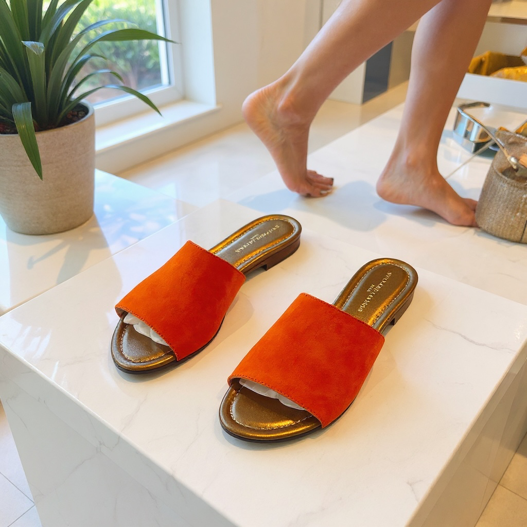 Ciabatte di pelle suede con suola, sandalo colore Lobster