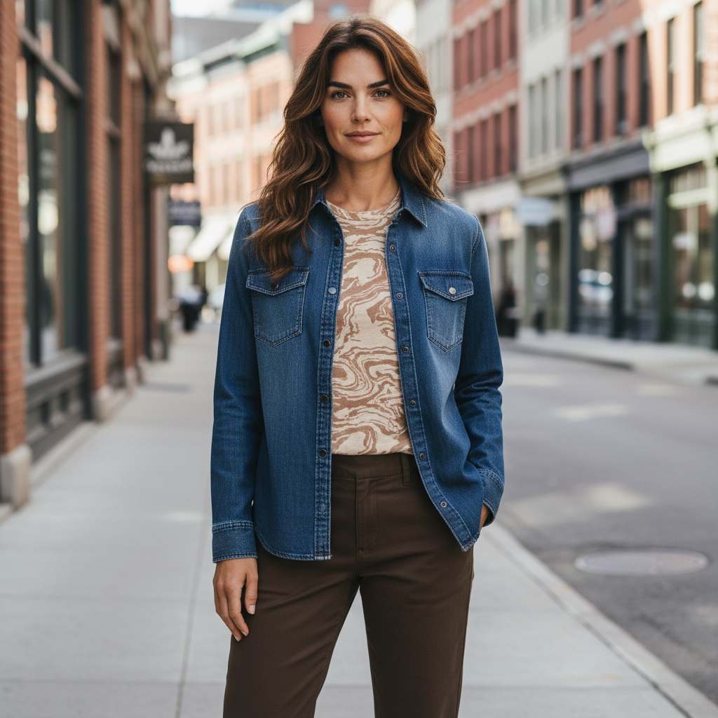 Casacca camicia di jeans/cotone elasticizzato blu