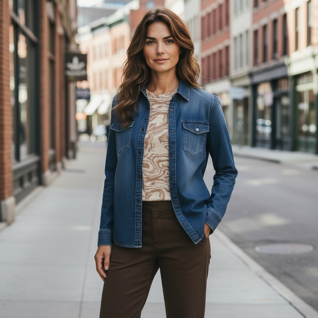 Casacca camicia di jeans/cotone elasticizzato blu