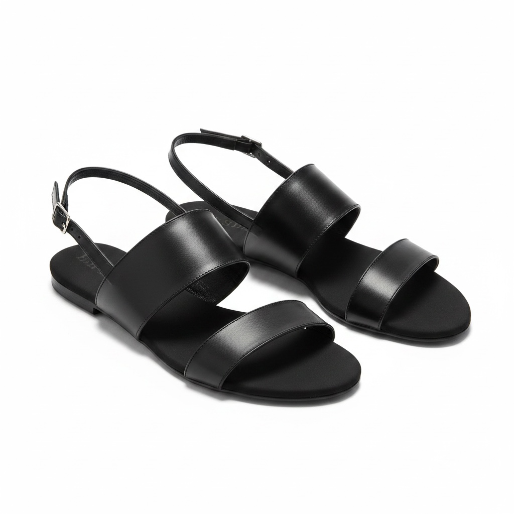Restock Sandalo nero pelle con fibbia e cinturino da tallone | BH shoes leather