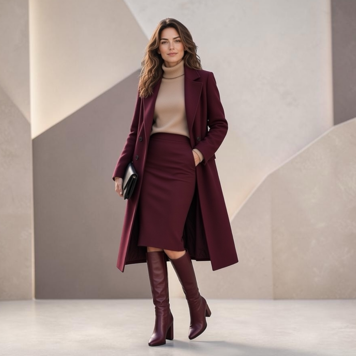 Stivale Pelle Must Have Iconico | BH shoes Borgogna tubolare tacco colonna medio modello tubolare stiletto