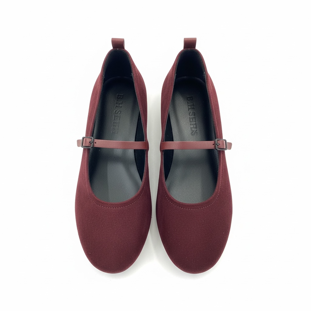 Extra morbida confotable ballerina scamosciata di pelle Suede Rosso Borgogna|con fibbia | BH shoes vera  pelle Made in Italy