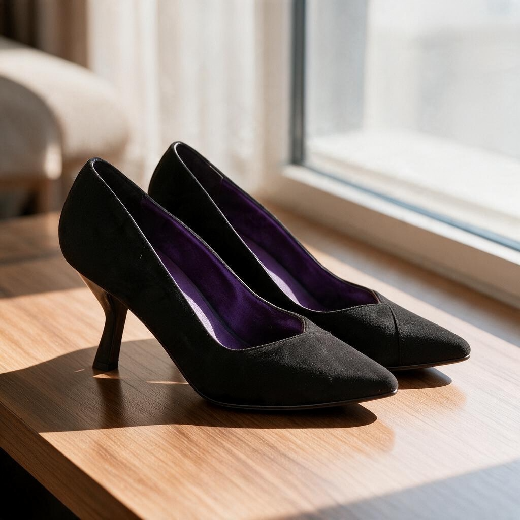 Nuova Décolleté Camoscio Nero, scollo asimmetrico, tacco 7 | BH shoes vera pelle Made in Italy