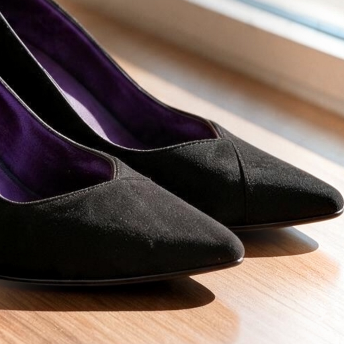 Nuova Décolleté Camoscio Nero, scollo asimmetrico, tacco 7 | BH shoes vera pelle Made in Italy